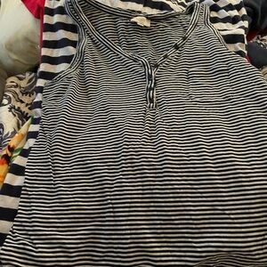 LOFT black and White Striped Button-Up Top